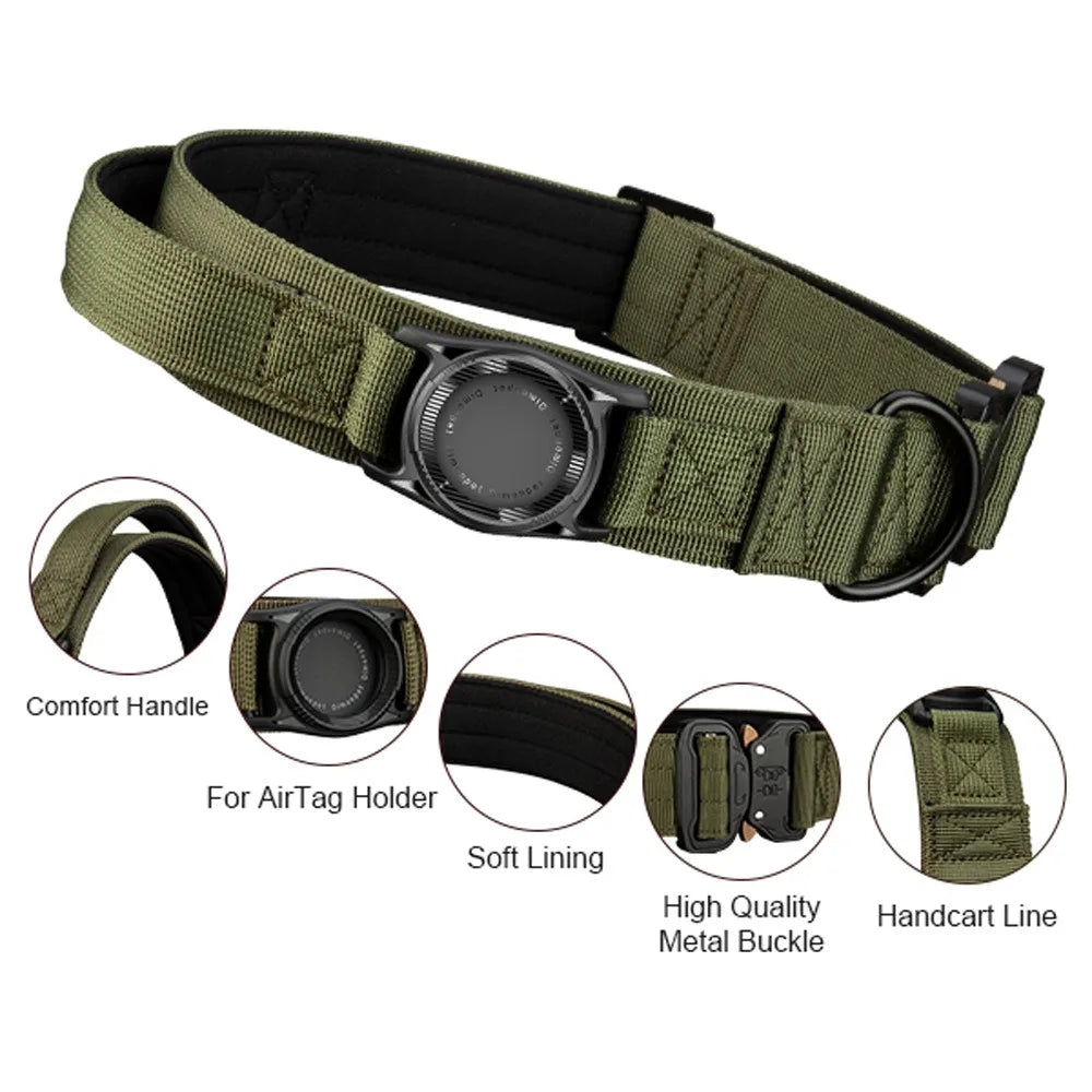 Tactical Dog Collar with AirTag Holder – Waterproof, Adjustable for Medium & Large Dogs