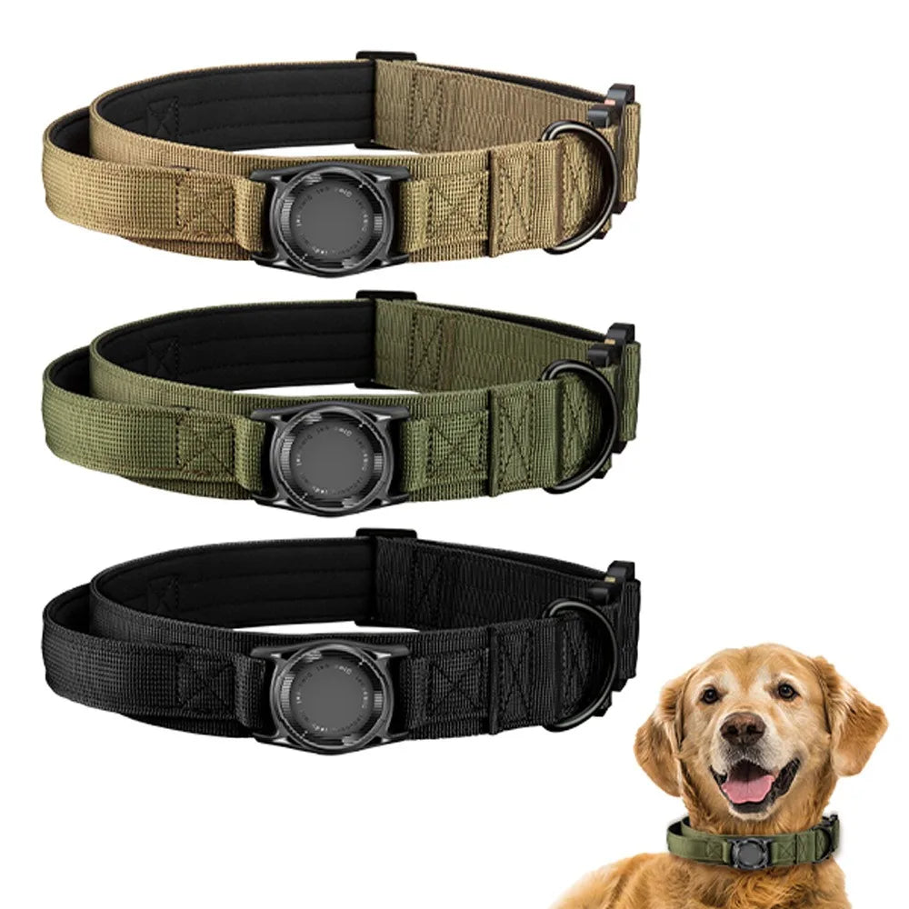 Tactical Dog Collar with AirTag Holder – Waterproof, Adjustable for Medium & Large Dogs