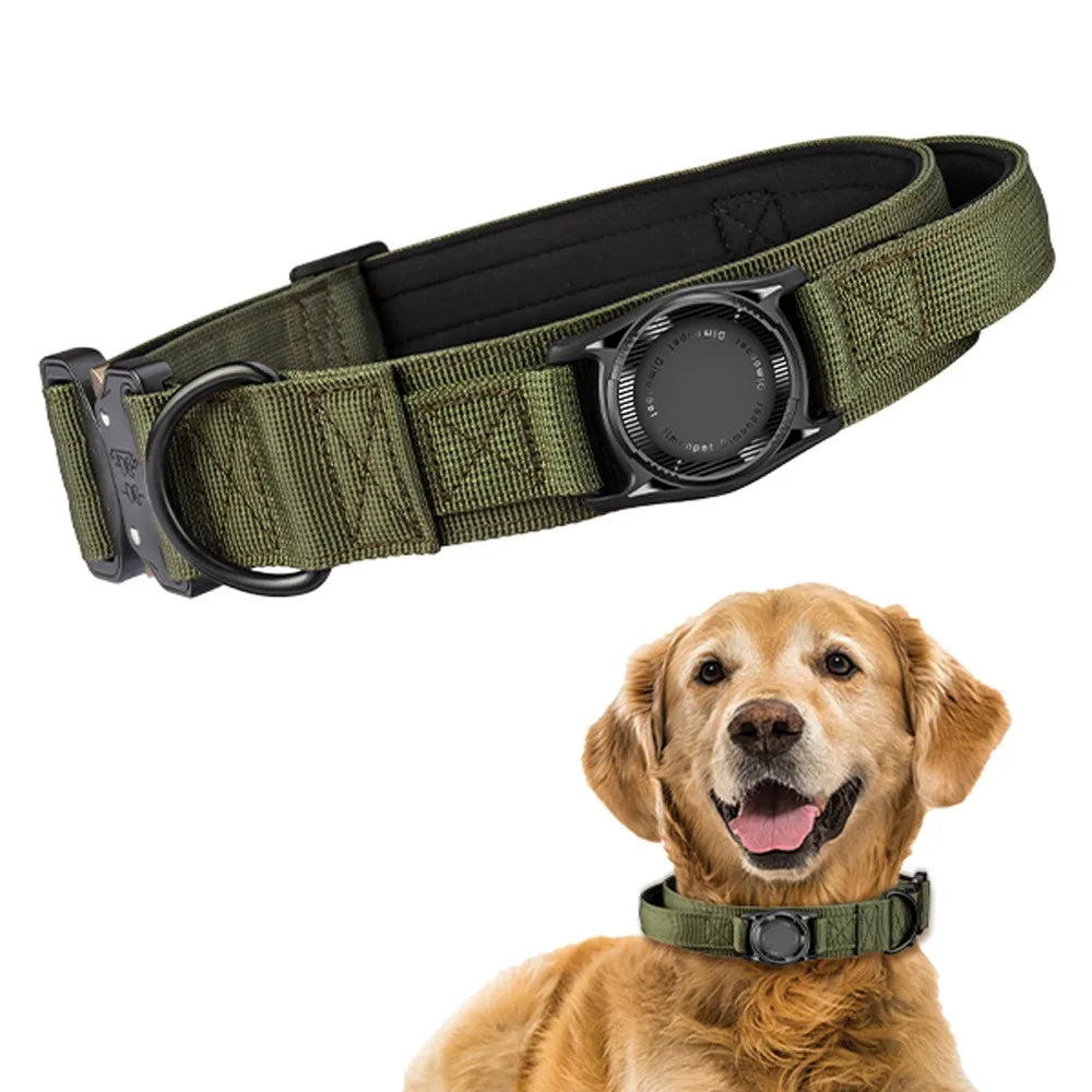 Tactical Dog Collar with AirTag Holder – Waterproof, Adjustable for Medium & Large Dogs