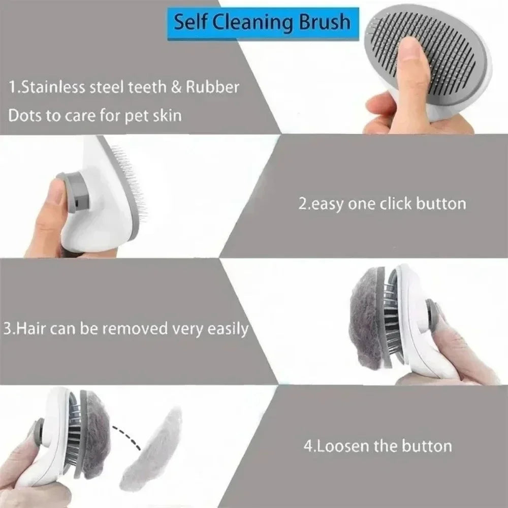 Self-Cleaning Pet Grooming Slicker Brush One-Click Hair Remover Comb Household Fur Cleaning Care For All Breeds Dogs Cats Pet