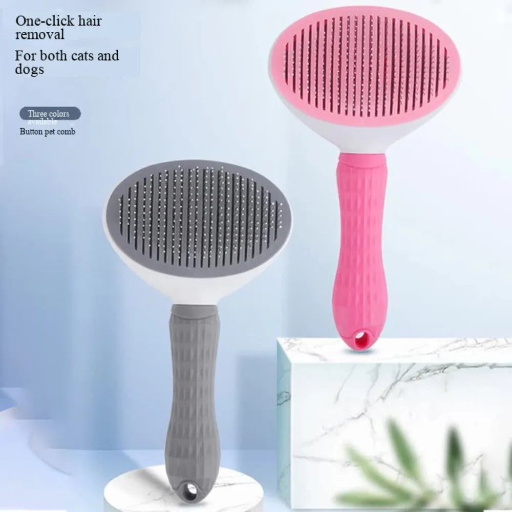 Self Cleaning Slicker Brush for Cats Dogs, One-click Pet Hair Remover Comb, Shedding Grooming Brush with Retractable Needles