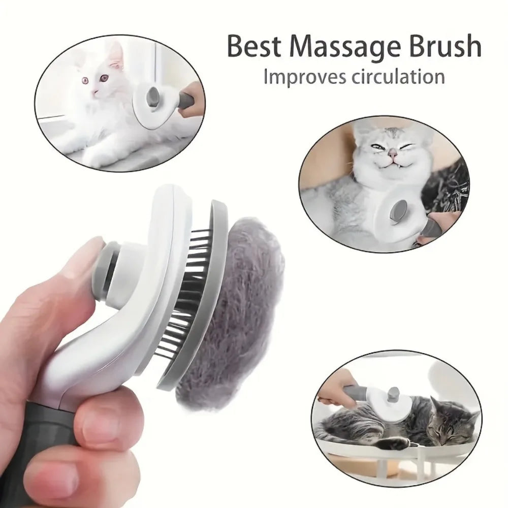 Self Cleaning Slicker Brush for Cats Dogs, One-click Pet Hair Remover Comb, Shedding Grooming Brush with Retractable Needles
