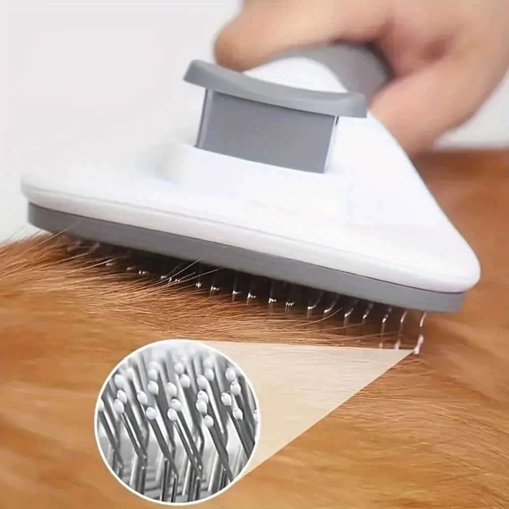 Self Cleaning Slicker Brush for Cats Dogs, One-click Pet Hair Remover Comb, Shedding Grooming Brush with Retractable Needles