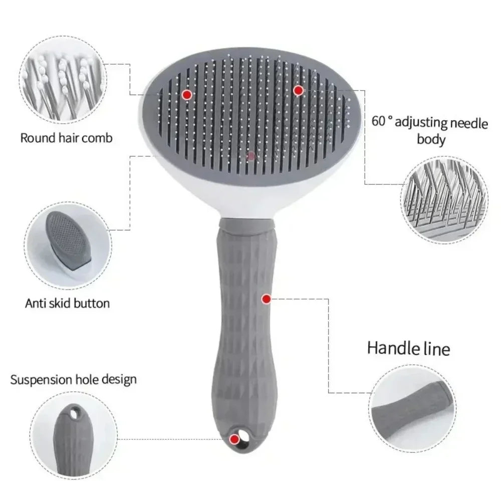 Self-Cleaning Pet Grooming Slicker Brush One-Click Hair Remover Comb Household Fur Cleaning Care For All Breeds Dogs Cats Pet