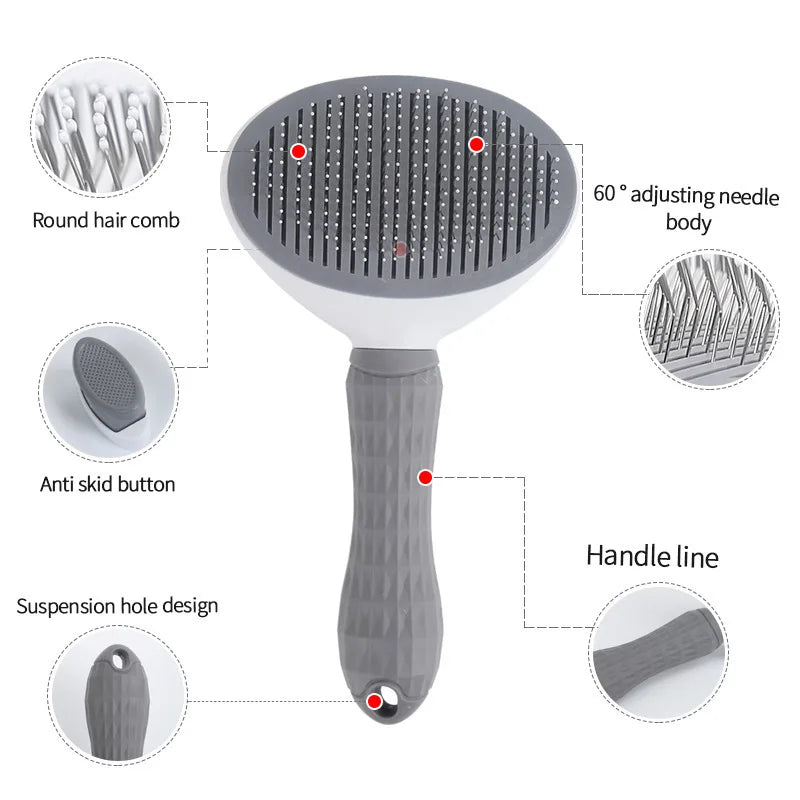 Self Cleaning Slicker Brush for Cats Dogs, One-click Pet Hair Remover Comb, Shedding Grooming Brush with Retractable Needles