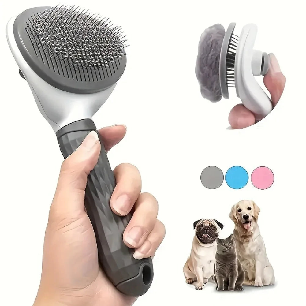 Self Cleaning Slicker Brush for Cats Dogs, One-click Pet Hair Remover Comb, Shedding Grooming Brush with Retractable Needles