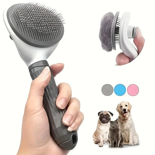 Self Cleaning Slicker Brush for Cats Dogs, One-click Pet Hair Remover Comb, Shedding Grooming Brush with Retractable Needles