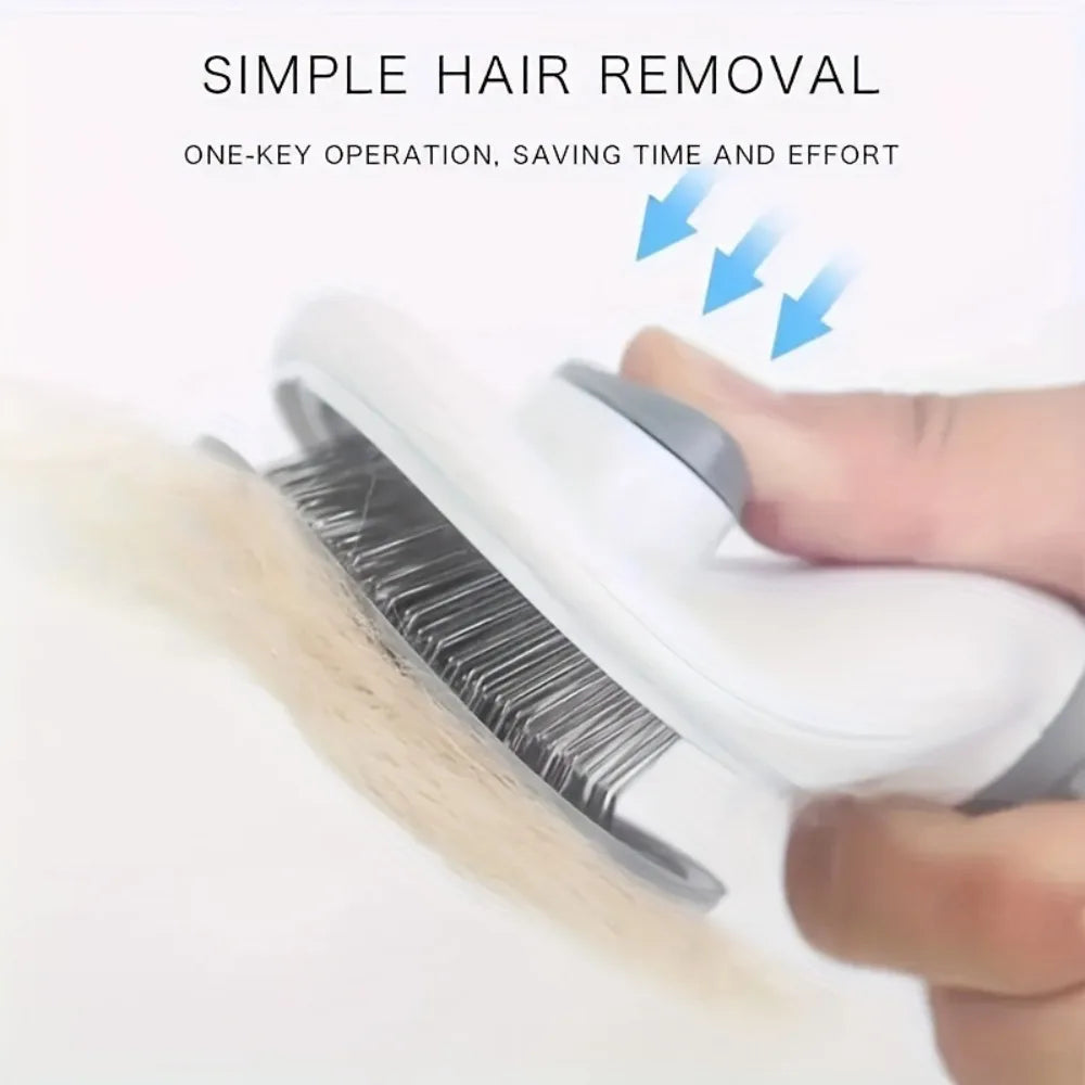 Self Cleaning Slicker Brush for Cats Dogs, One-click Pet Hair Remover Comb, Shedding Grooming Brush with Retractable Needles